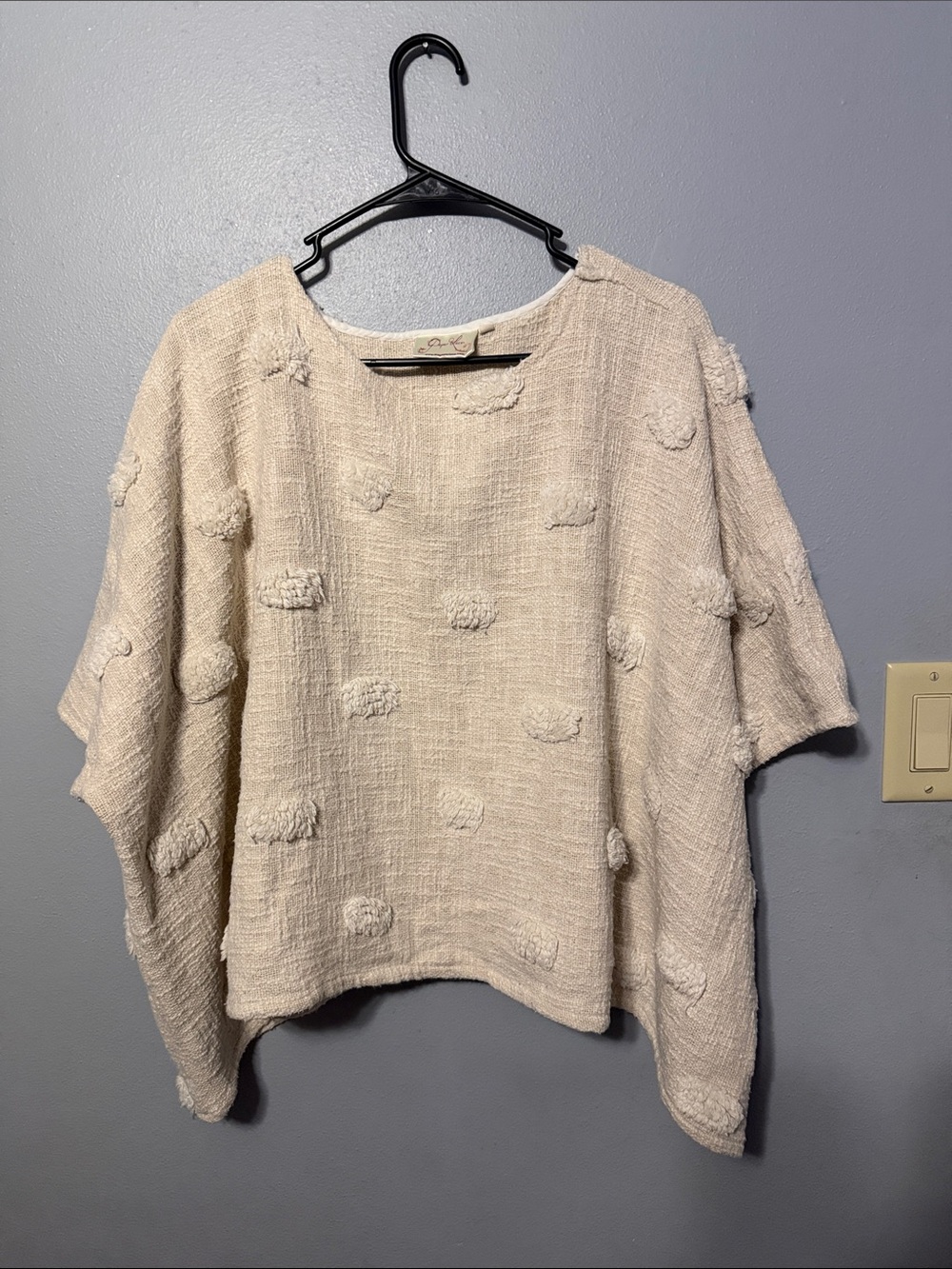 Relaxed Cream Dot-Textured Tunic Top